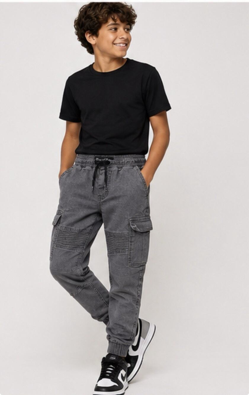 Ring of Fire Boys XL Gray Moto Cargo Jogger Pants Biker Ribbed Youth